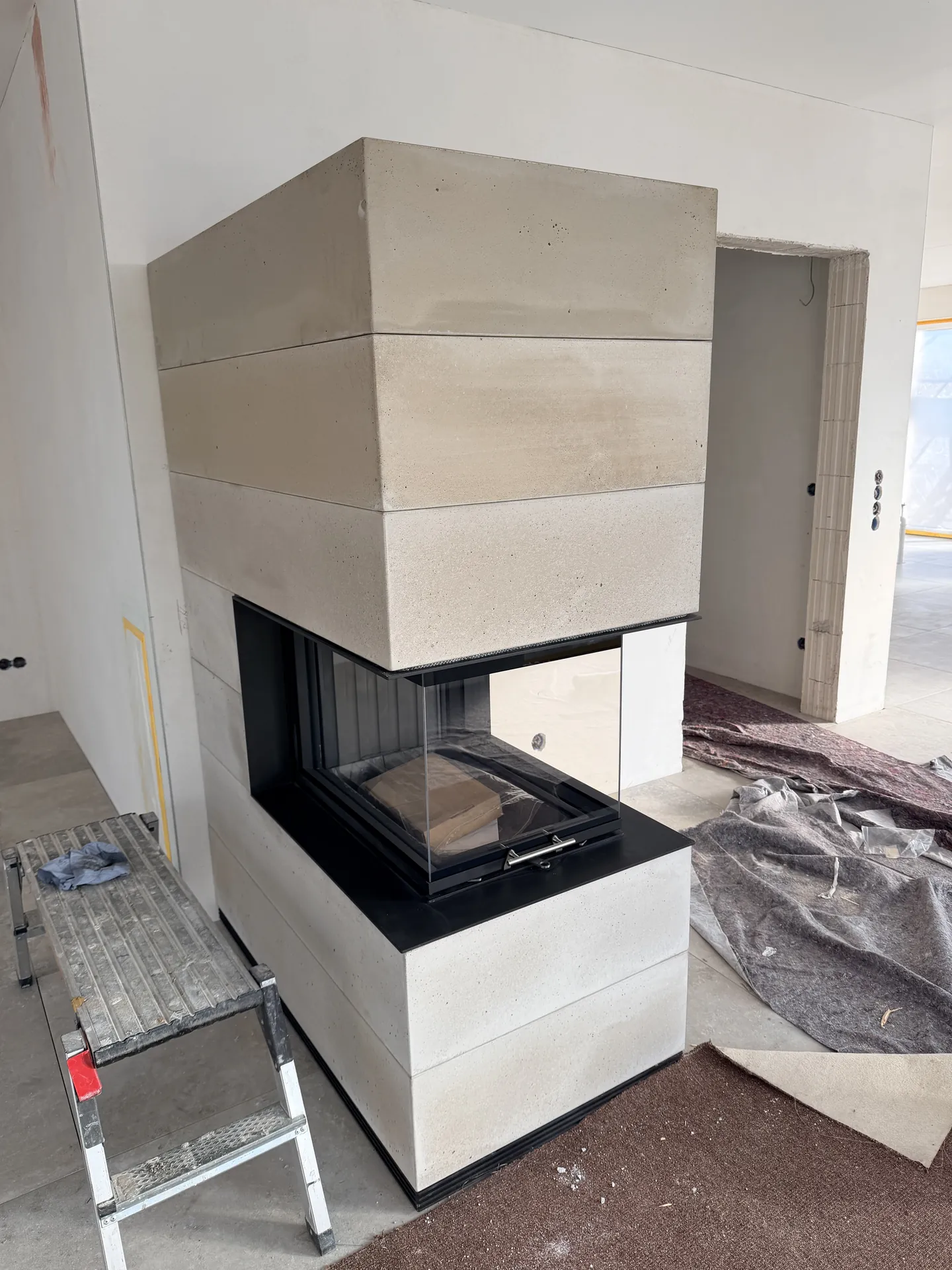 Modern built-in fireplace before cladding